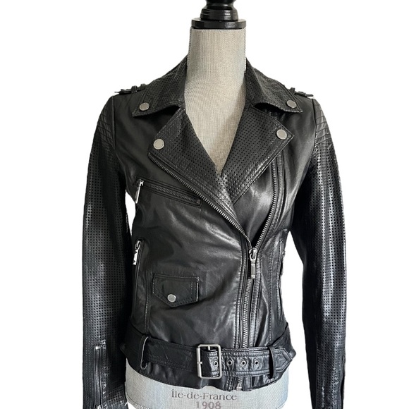 BCBGMaxAzria Jackets & Blazers - BGBC Black Belted Leather Motorcycle Woman Jacket XS